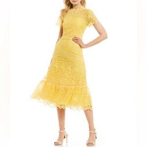 ANTONIO MELANI Yellow Lexi Lace Midi Dress
